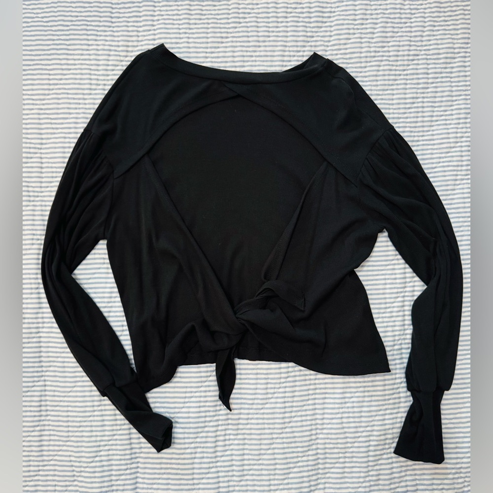 Black Long Sleeve Tie-Back Top